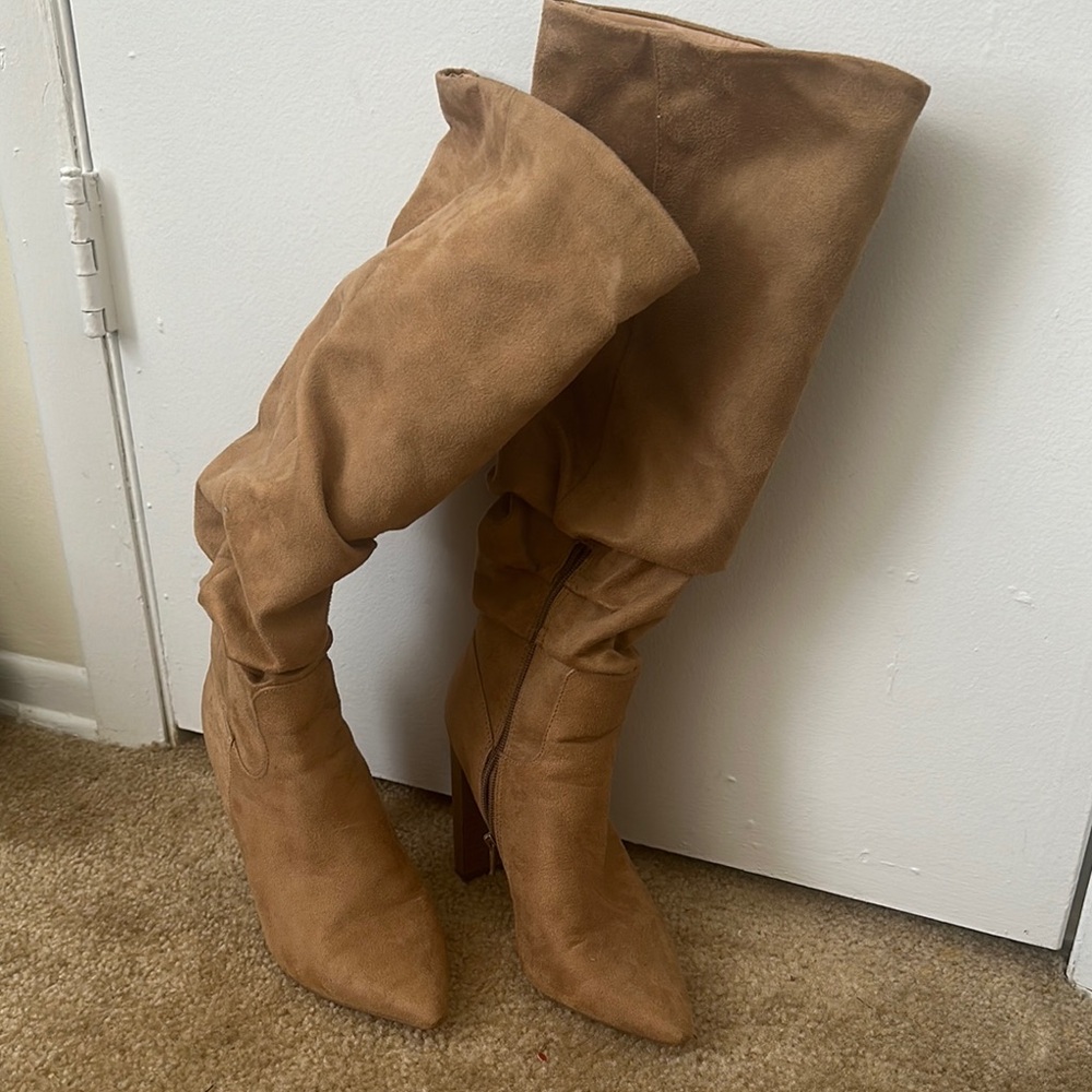 Women's Tan Suede Knee-High Boots